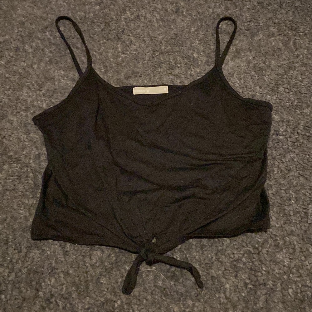 Tresics Brand Cropped Front Tie Tank. Black. Size Medium.